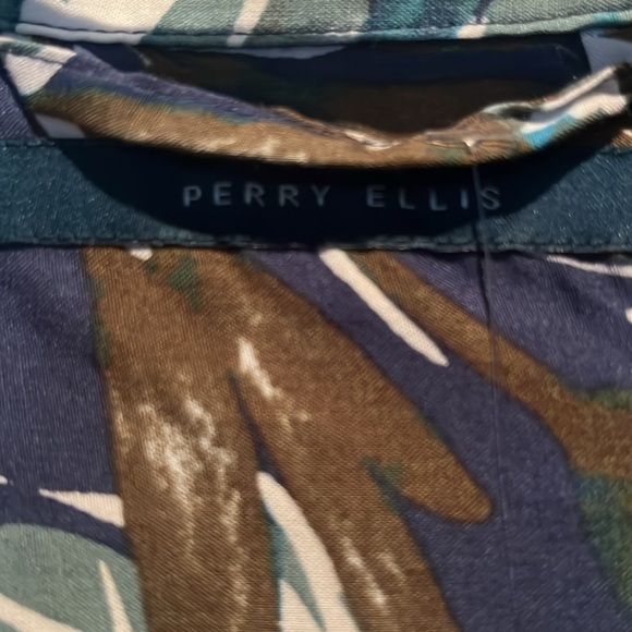 Perry Ellis Button Down Shirt Floral Blue Sz L - Picture 3 of 4